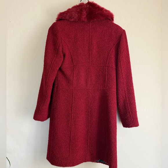Siena Studio Faux Fur Wool Burgundy Coat Classic Car Single Button X Small XS - Picture 2 of 12